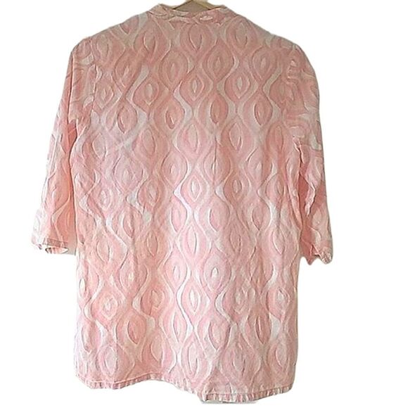 Vintage Hannah Peach & White Cotton Button Down V Neck Blouse size M - Picture 2 of 7